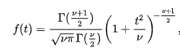 Equation for t-distribution